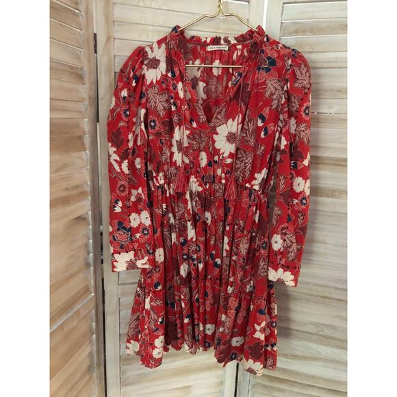 Ulla Johnson romantic red poppy floral cotton short dress  small 4.  Tassels. - Picture 1 of 6